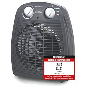 Emerio FH-106737.2, TESTSIEGER Note 1.5, Kleiner kompakter portabler Heizlüfter für 20 m², 2 Heizleistungen + Ventilatorfunktion, Verstellbarer Thermostat, Sicherheitsschalter, Handgriff, 2000 Watt